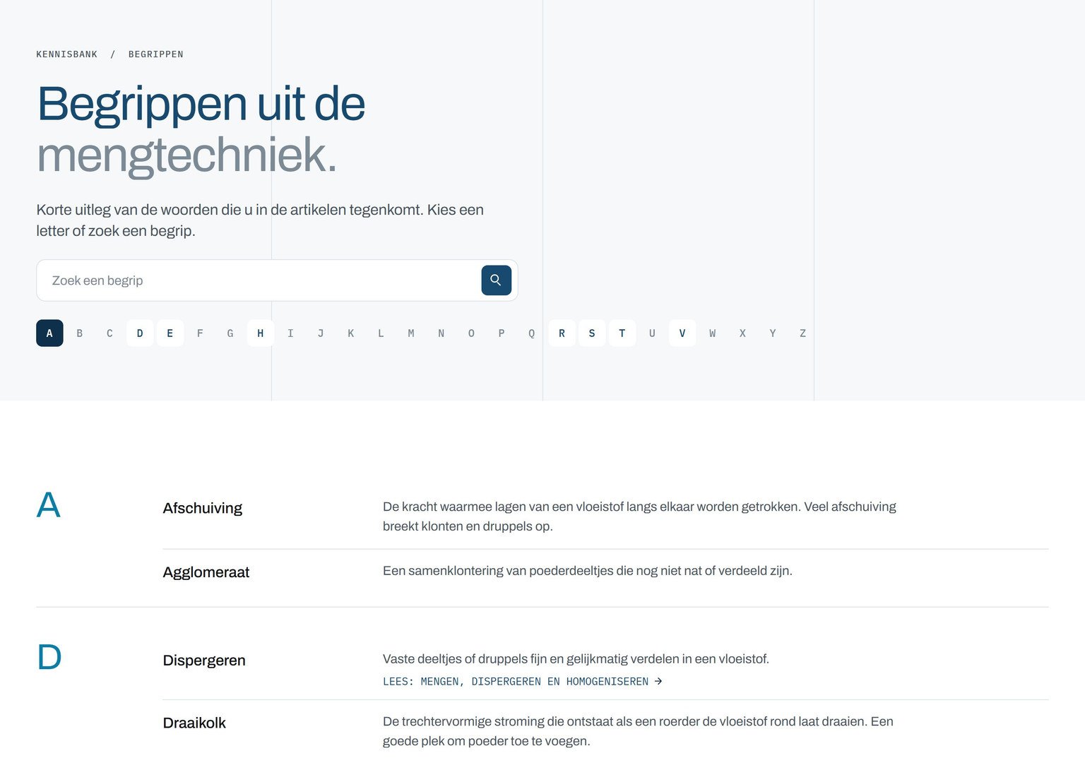 De lijst met begrippen op Alles over mengen