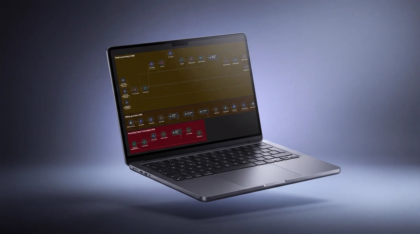 Een laptop met het eigen systeem van SharpClicks op het scherm