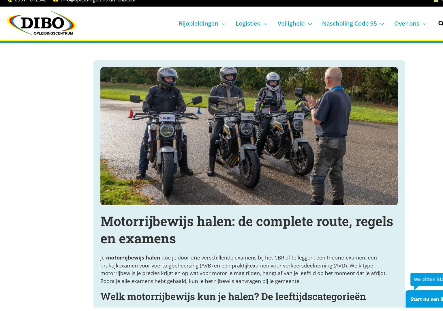 Het eerste artikel op de site van DIBO: motorrijbewijs halen