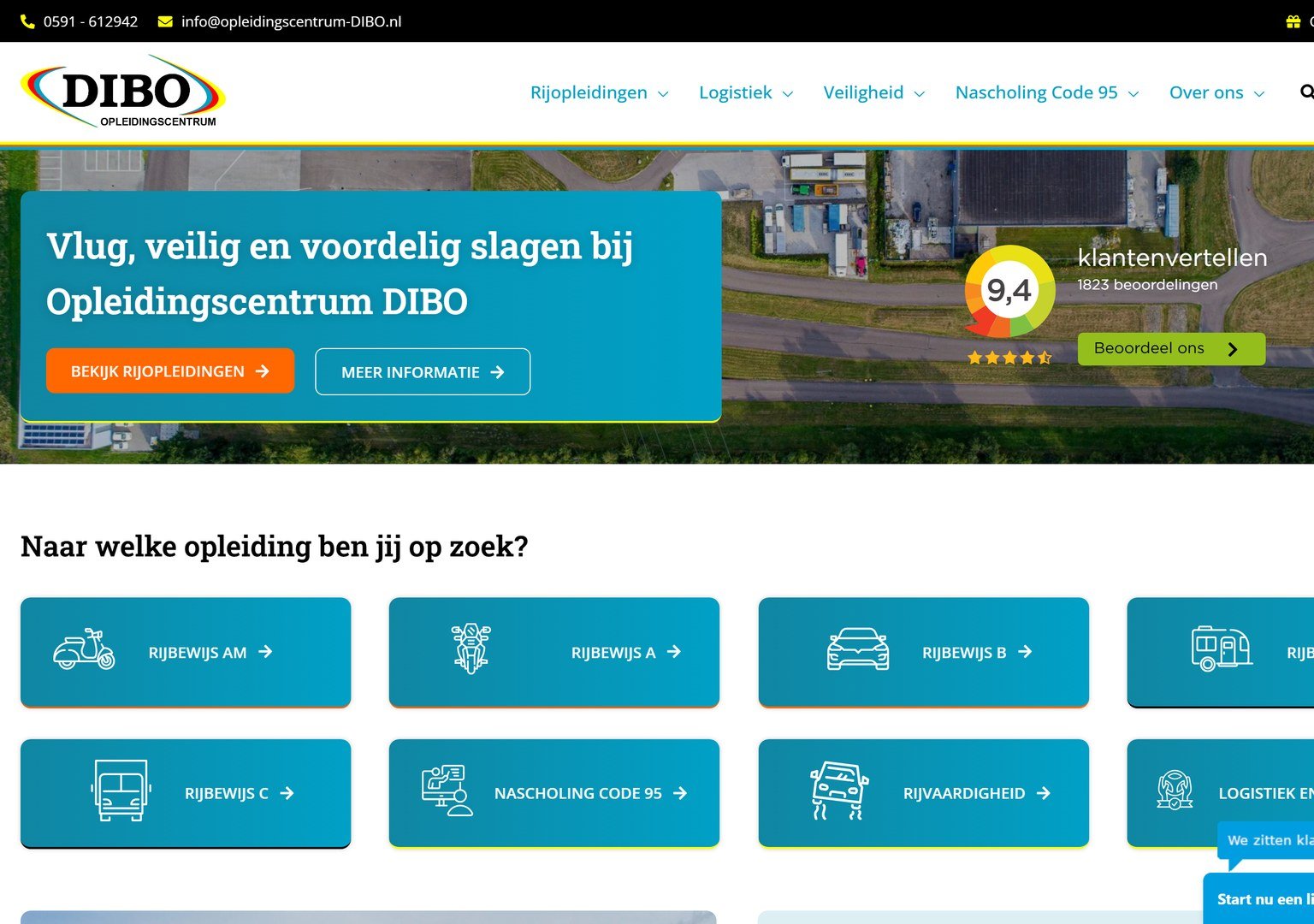 De homepage van Opleidingscentrum DIBO