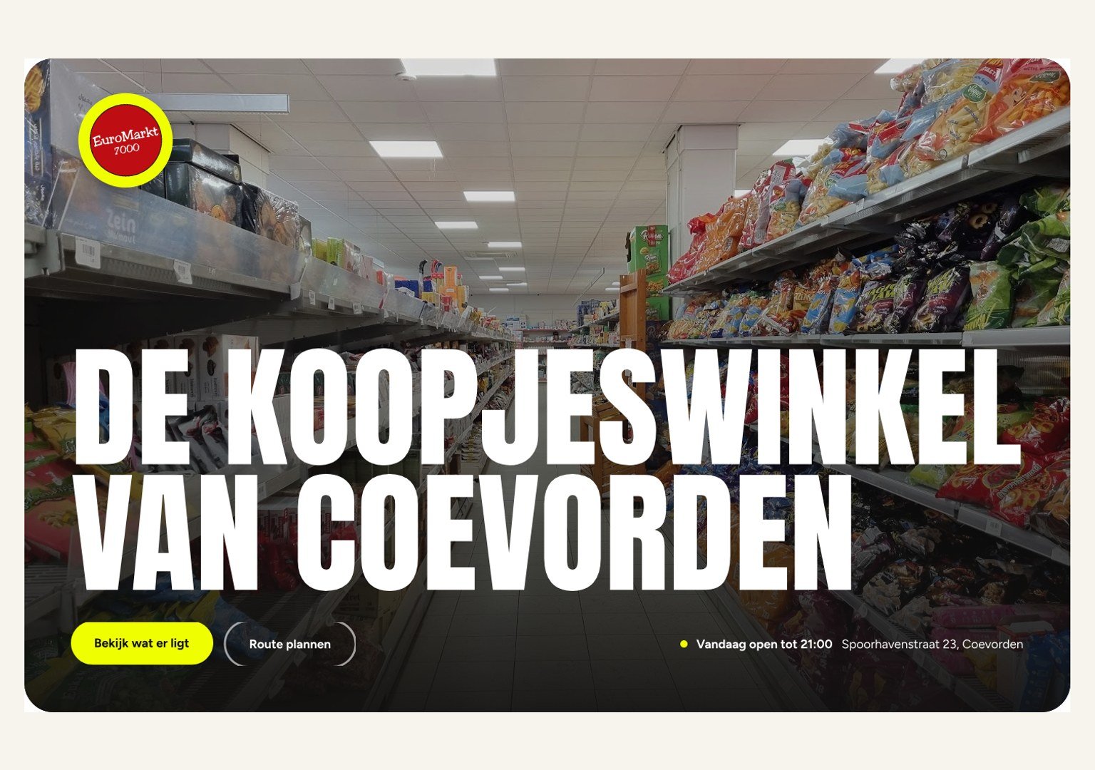 Voorstel A voor de bovenkant: een foto van het gangpad over de hele breedte