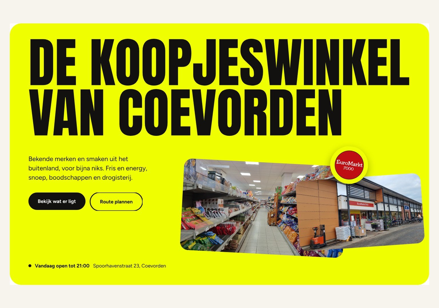 Voorstel B voor de bovenkant: een geel vlak met de kop groot