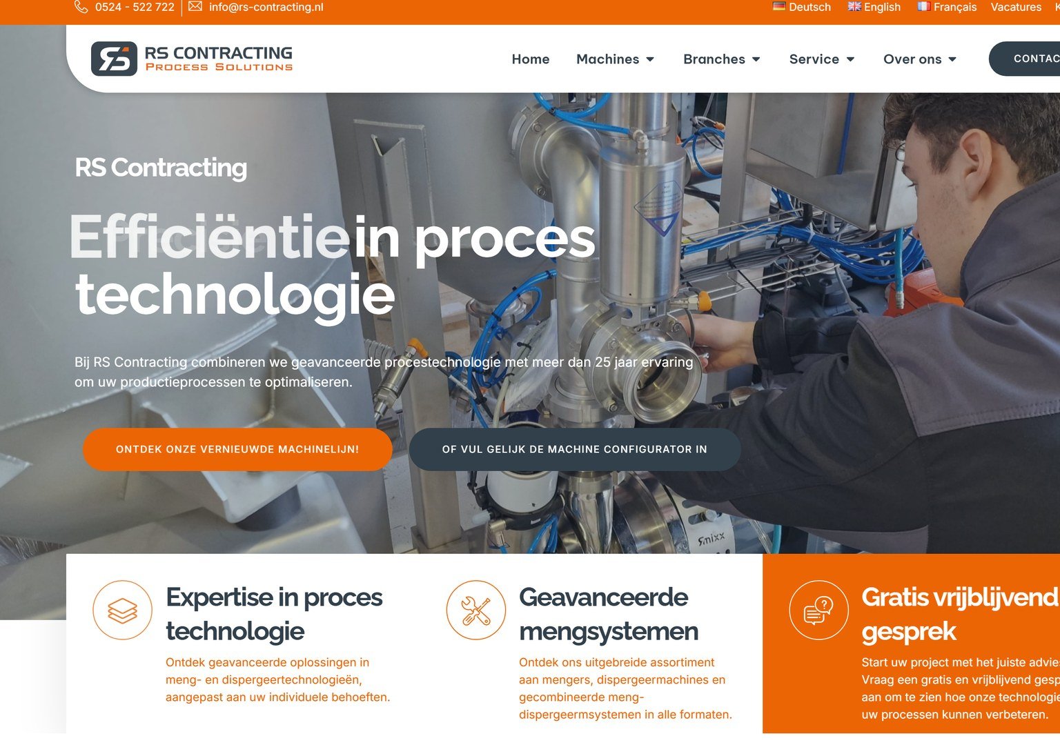 De homepage van RS Contracting
