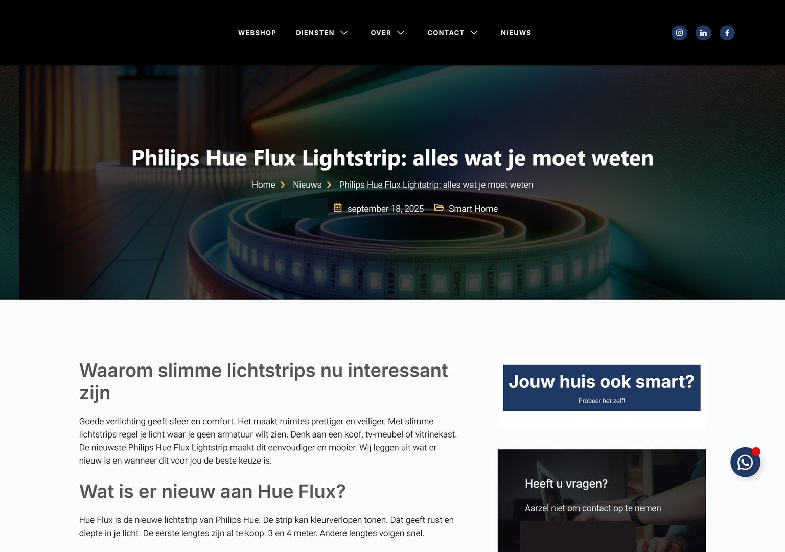 Het artikel over de Philips Hue Flux lightstrip op hun site