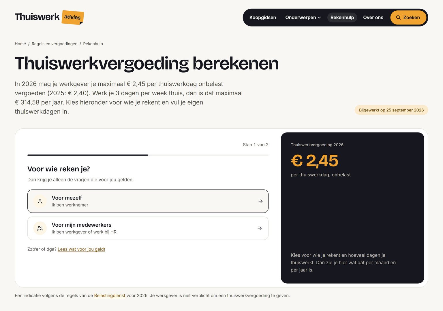 De rekenhulp voor de thuiswerkvergoeding