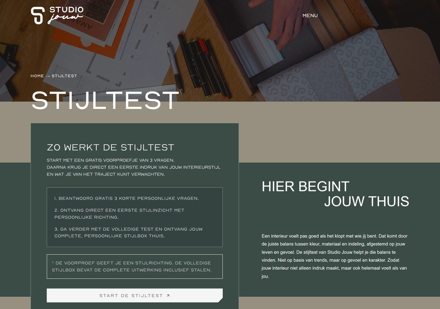 De pagina van de stijltest op de site van Studio Jouw