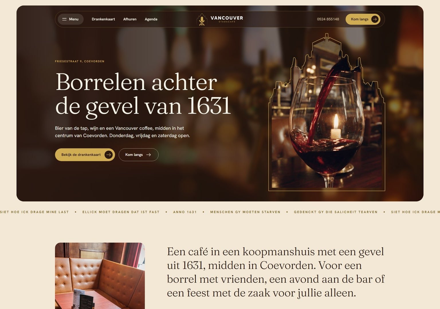 Het ontwerp van de homepage van Stadscafé Vancouver