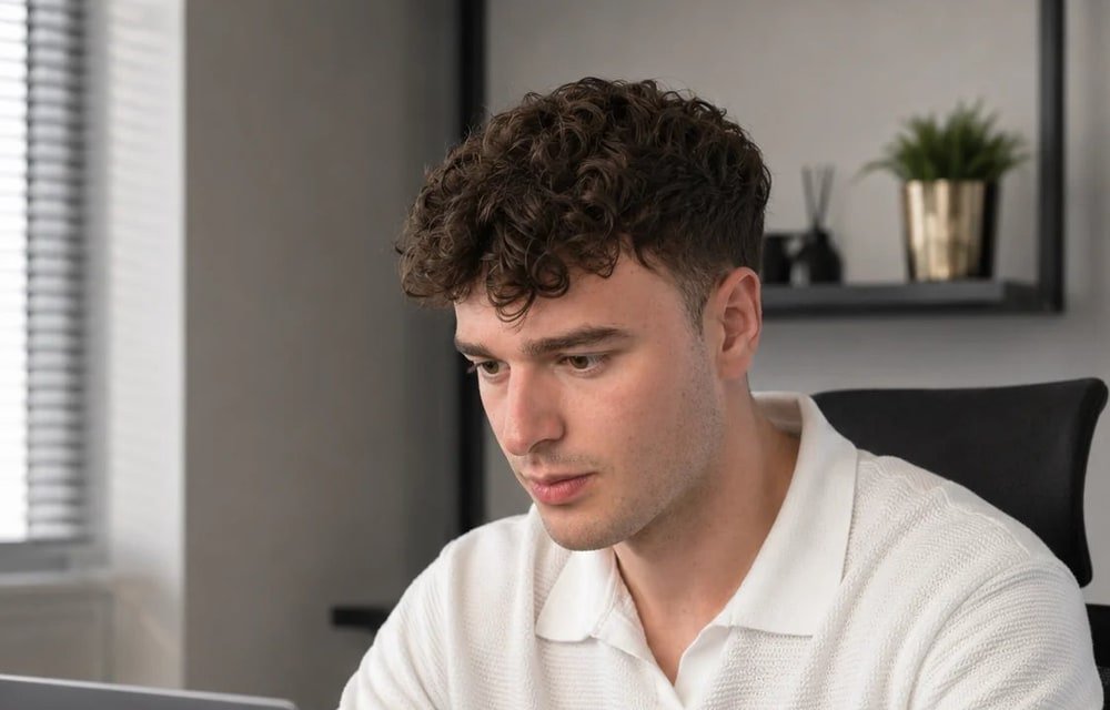 Jesse typt achter een laptop