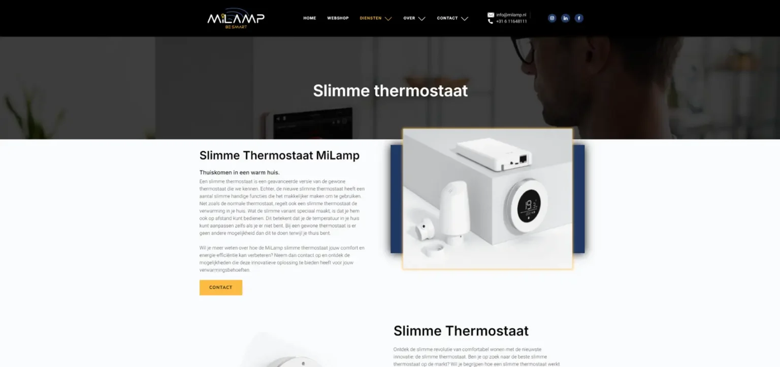 Milamp slimme thermostaat pagina