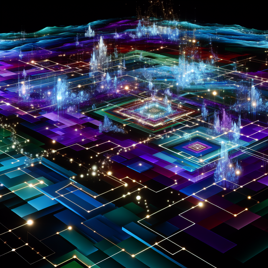 A futuristic digital landscape split into five glowing zones symbolizes key SEO-strategie lessons from a GEO-experiment for 2024.