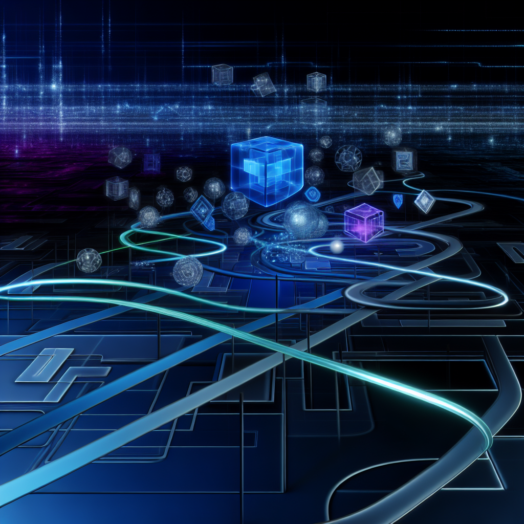 A futuristic digital maze with glowing turquoise paths and floating geometric shapes symbolizes experimenting for growth and success.