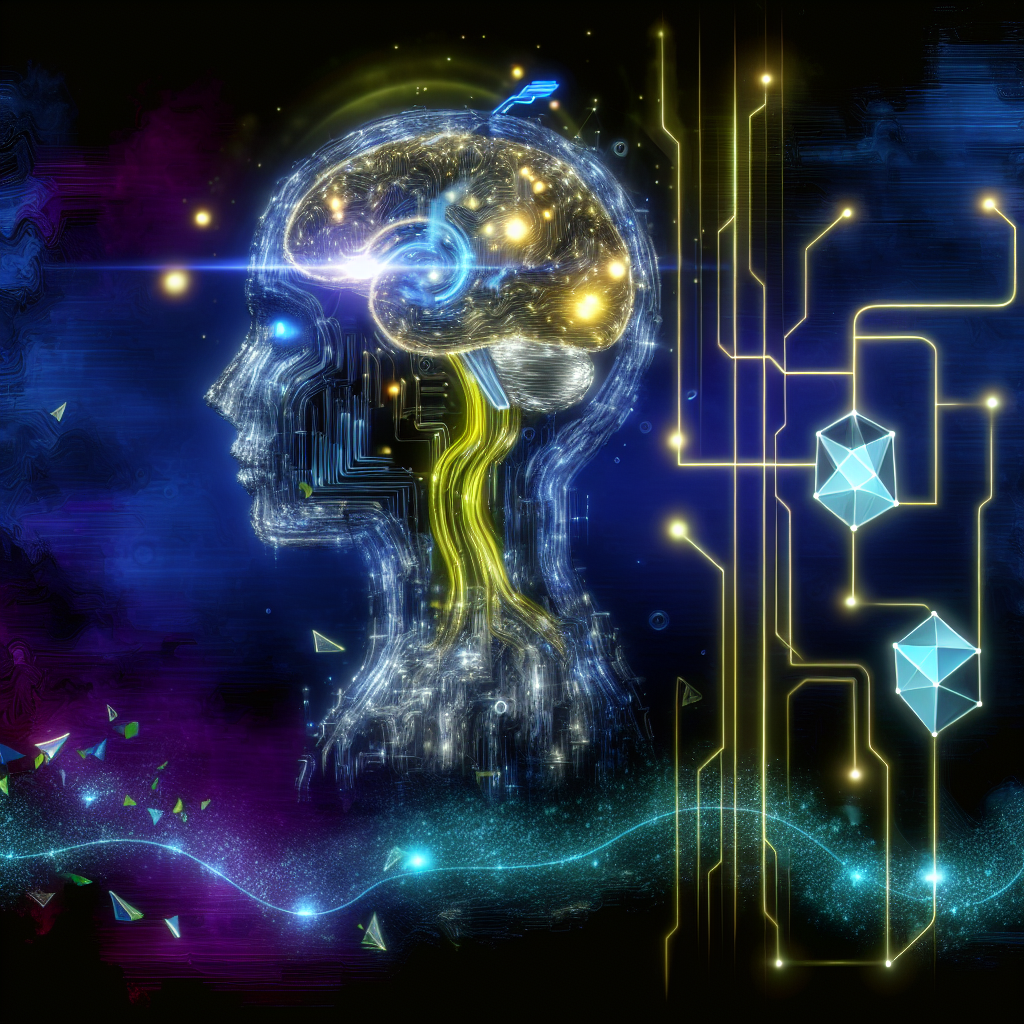 A luminous crystalline brain with glowing circuit lines and data waves symbolizes AI and ChatGPT for smart content creation and entrepreneurship.