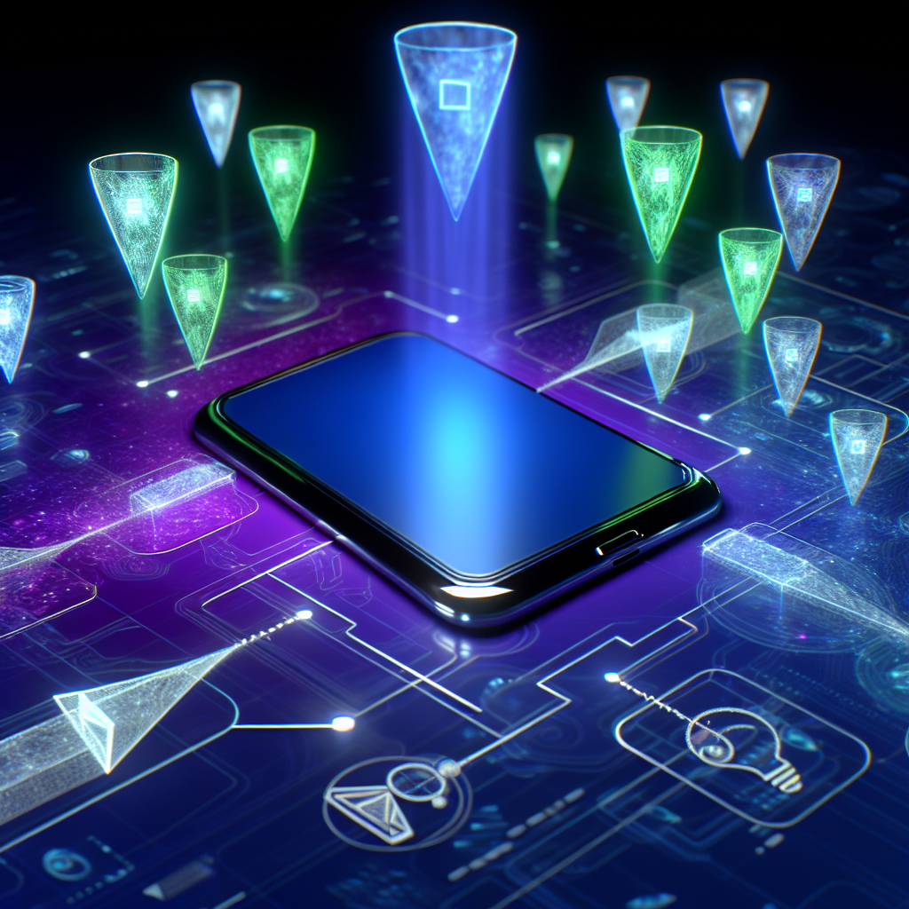A futuristic smartphone floats among glowing data elements and network lines, symbolizing jongeren en schermtijd insights and social media trends.
