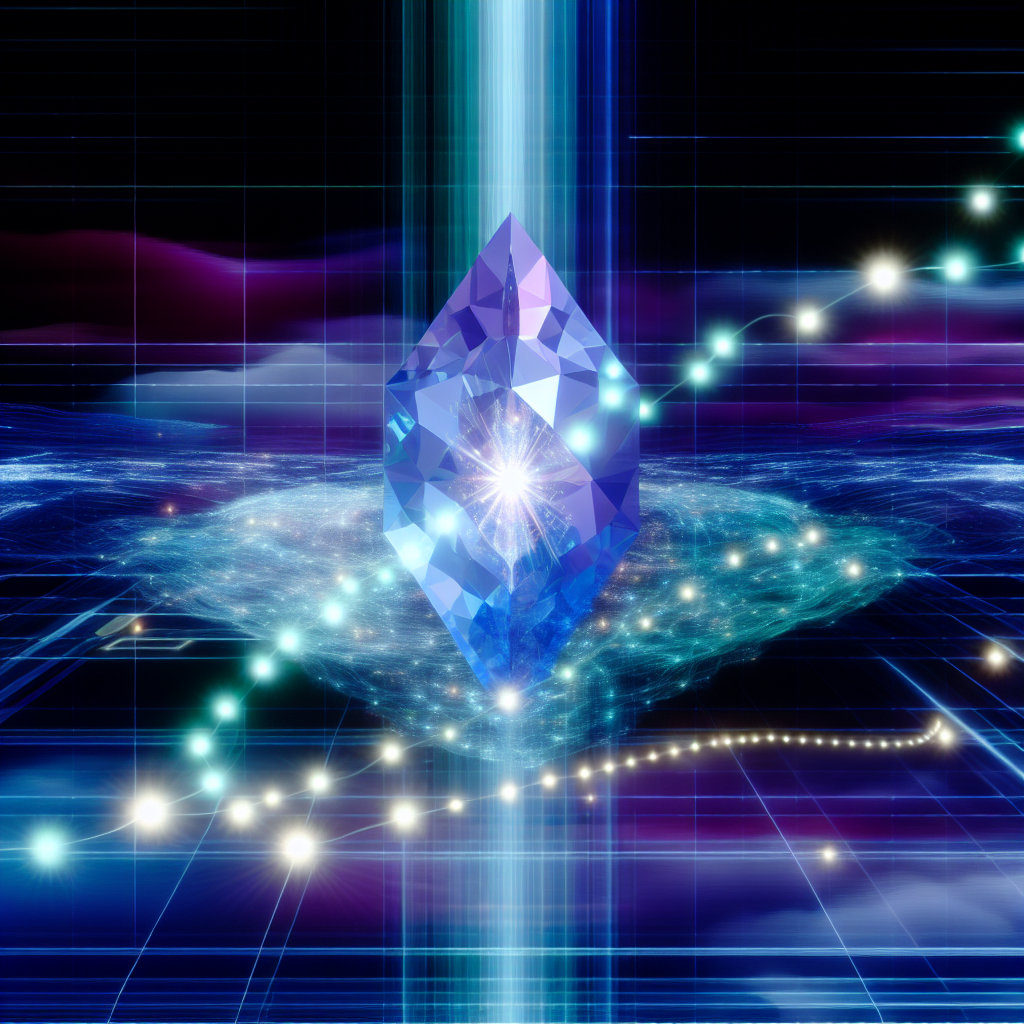 A glowing crystal prism refracts luminous data streams and network lines, symbolizing AI-zoekmachine zichtbaarheid en optimalisatie.