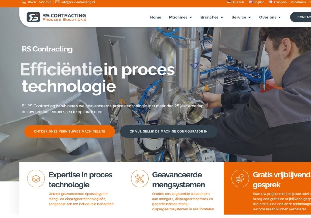 De homepage van RS Contracting