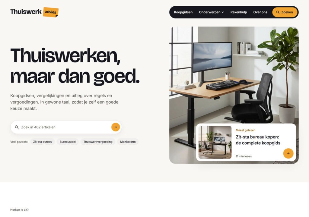 De homepage van ThuiswerkAdvies.nl