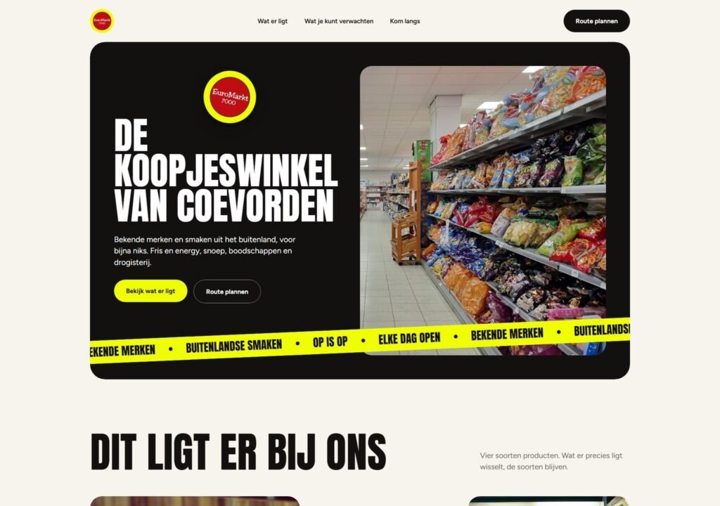 Het ontwerp van de homepage van EuroMarkt7000